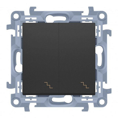 Вимикач прохідний двоклавішний Simon 10 без підсвітки 10 А 250В чорний матовий CW6/2.01/49