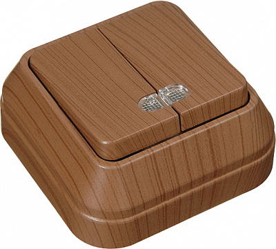 Вимикач двоклавішний Makel IP44 з підсвіткою горіх 45423