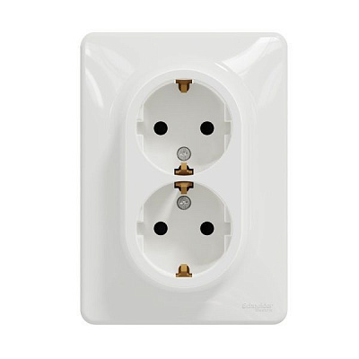 Розетка силовая двойная с заземлением Schneider Electric Sedna Design со шторками без крышки белый SDD311221