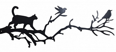 Вешалка декоративная Ветка с котом и птичками 50х17 см