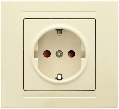 Розетка із заземленням Gunsan Moderna зі шторками кремовий