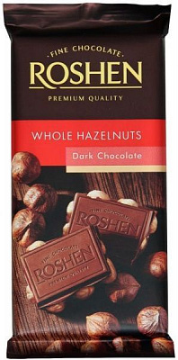 Шоколад Roshen екстрачорний з цілим лісовим горіхом 90 г