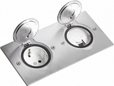 Розетка двойная с заземлением нержавеющая сталь 89702