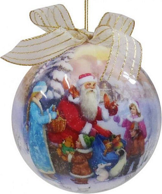 Шар пенопластовый Дед Мороз и дети 10 см бежевый