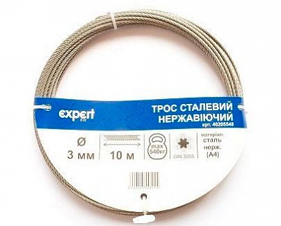 Трос нержавіючий 3 мм 6х7+1FC 10 пог.м.