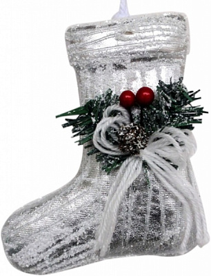 Ялинкова іграшка Черевик срібний з лісовою гілкою 15 см