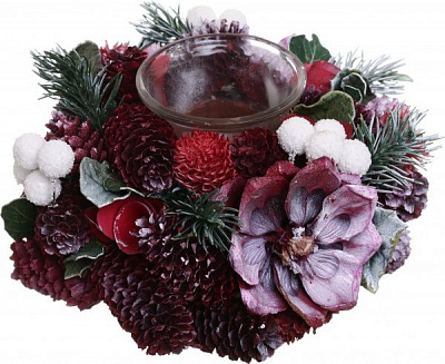 Венок-подсвечник с шишками и сухоцветами на 1 свечку 17х17х8 см 