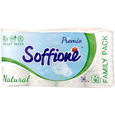 Туалетная бумага Soffione Natural Family pack трехслойная 16 шт.