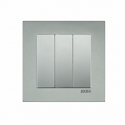 Выключатель кнопочный трехклавишный EXEN Karell без подсветки серебро 290-001002-213