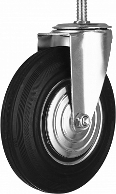 Колесо d200 мм резиновое поворотное с резьбовым штырем M16