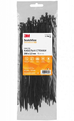 Стяжка кабельная 3M Scotchflex FS-200 AW-C 200 х 2,5 мм 25 шт. черный 