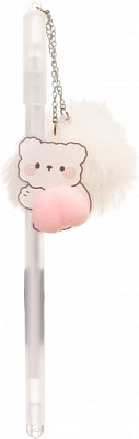Ручка гелевая Пушистый хвостик мишка белая 