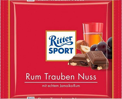 Молочний шоколад Ritter Sport молочний з ямайським ромом, родзинками та горіхами (22292100)