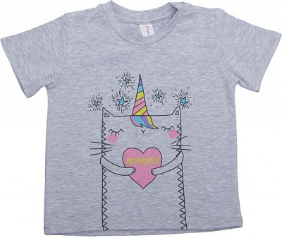 Футболка для дівчаток Roksana №01/16909 Котик р.92 сірий