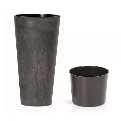 Горшок для цветов Prosperplast Tubus Slim Effect 250мм с вкладышем круглый 30л антрацит (66527-433) 