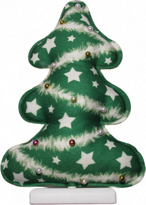 Украшение новогоднее на подставке Елка зеленая звездочки с жемчугом 30 см
