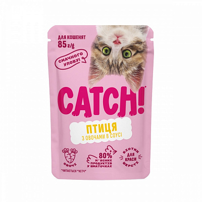 Корм влажный для котят Catch с птицей и овощами в соусе 85 г
