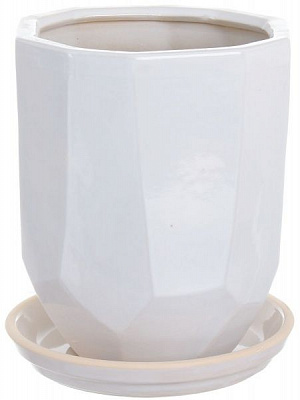 Горщик Viet Thanh Ceramic з блюдцем багатокутник 22х24 см VT.10972-2 фігурний білий