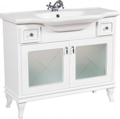 Тумба напольная Aqua Rodos Беатриче Люкс 100 белая патина хром с умывальником 081300-u New Klasik