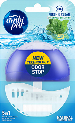Туалетний блок гелевий Ambi Pur Odor Stop 5в1 Свіжа вода і м’ята, 55 г 816355