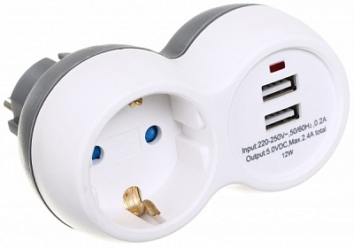 Разветвитель UP! (Underprice) 2 USB 2,4 А с заземлением 1 гн. бело-серый BNG-VRM0101