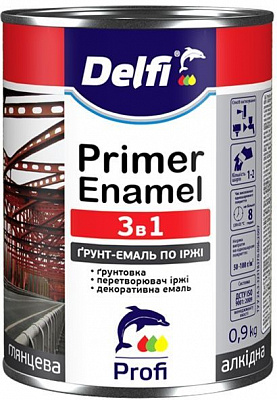 Грунт-эмаль Delfi по ржавчине 3 в 1 черный глянец 0,9кг