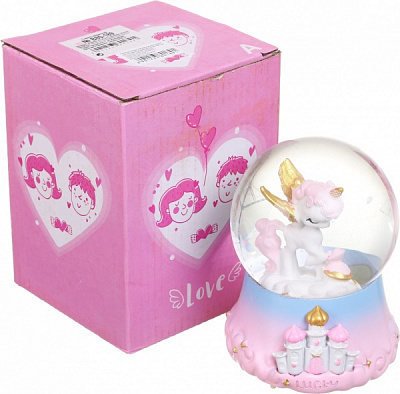 Сувенір новорічний куля снігова єдиноріг В-80-189 світлодіодна (LED)