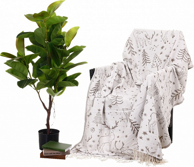 Плед дизайн 9 Рождественская коллекция 140x200 см белый с принтом Ярослав 