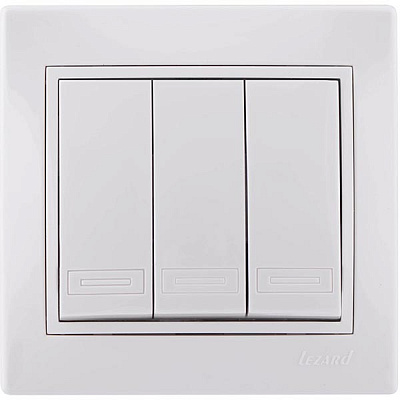 Вимикач триклавішний Lezard Mira без підсвітки 10 А 250В IP20 білий