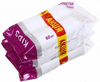 Набір вологих серветок Kids Basic 3 упаковки x 60 шт.