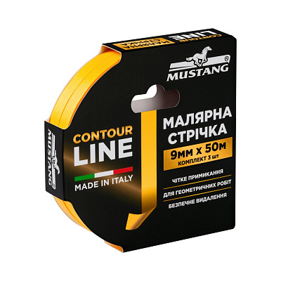 Стрічка малярна Mustang CONTOUR LINE жовта (комплект 2 шт.) 9 мм x 50 м