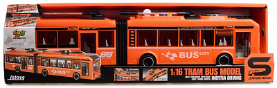 Трамвай CARS S оранжевый 1:16 (инерция, звук, свет, двери открываются) 1:16 CJ-4358564