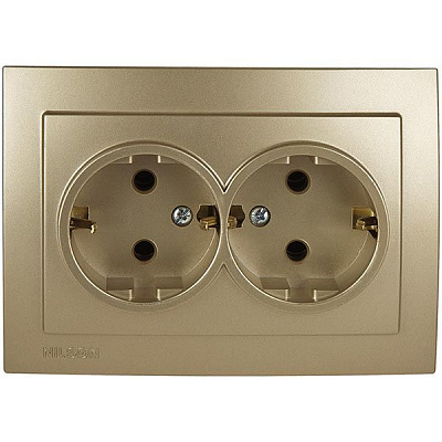 Розетка подвійна із заземленням Nilson Touran без шторок золотий