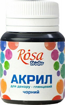 Акрил для декору Чорний, глянцевий 20 мл Rosa Studio