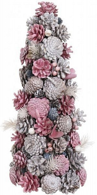 Елка декоративная украшенная 41 см розовый бежевый 