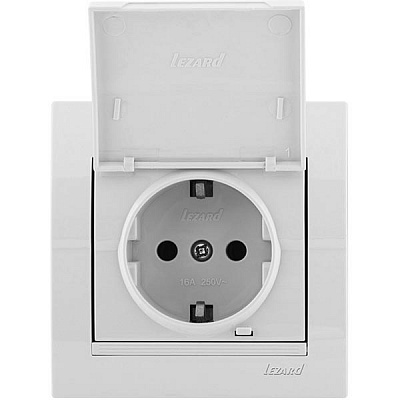 Розетка із заземленням Lezard Deriy 16 А 250 В без шторок з кришкою білий 702-0202-123В