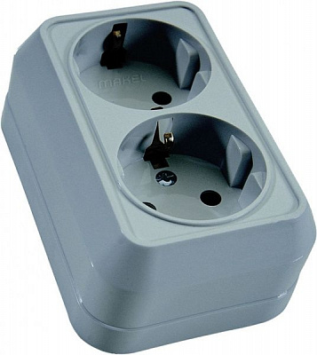 Розетка двойная с заземлением Makel Siva Ustu без шторок серый 45082