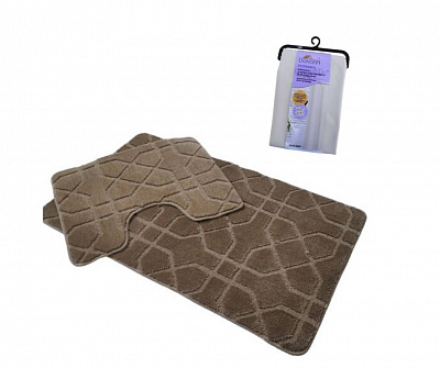 Набор ковриков Dariana Standard 60х100+60х50 см бежевый геометрия + занавеска PEVA