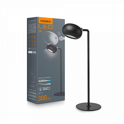 Настільна лампа акумуляторна Videx LED VLE-TF18B 3W 1x3 Вт без цоколя чорний 27855