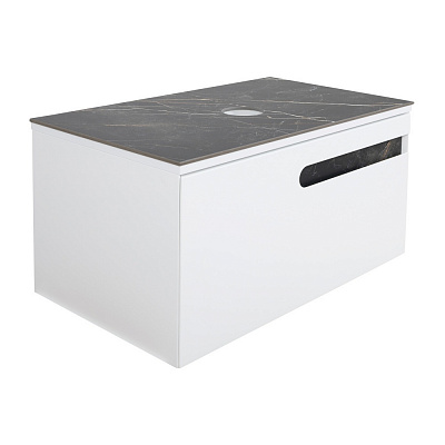 Тумба под умывальник Aqua Rodos OSTIN белый мат со столешницей керамогранит Namibia Black 80 см