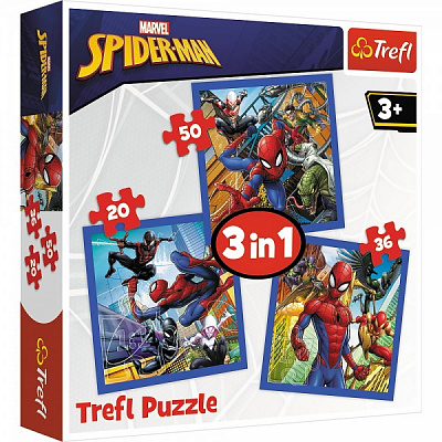 Пазл Trefl 3 в 1 (20,36,50) MARVEL Спайдермен 3+ 34841