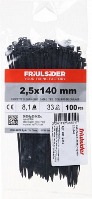 Стяжка кабельна Другое 2,5x142 мм 100 шт. чорний
