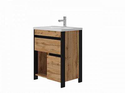 Тумба напольная ЮВЕНТА Bronx - 80 дуб Вотан с умывальником Soft-80