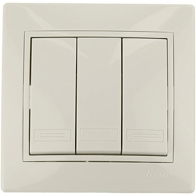 Вимикач триклавішний Lezard Mira без підсвітки 10 А 220В IP20 кремовий