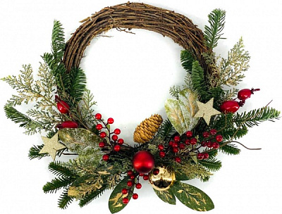 Венок хвойный New Star с шариками и ягодами d500 мм A3-50837 
