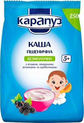 Каша безмолочная Карапуз от 5 месяцев пшеничная з ягодами, мінералами, вітамінами та пребіотиками 250 г 