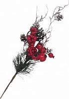 Веточка декоративная с шишками и ягодами заснеженная 32 см RS1Z2660-32 