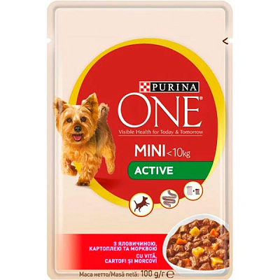 Консерва Purina One Mini Active c яловичиною, картоплею та морквою в підливі 100 г