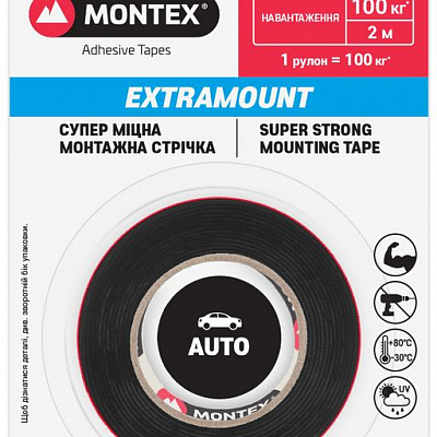 Двостороння автомобільна клейка стрічка MONTEX SHS MTX5125 9 мм 1,2 мм 2 м чорний