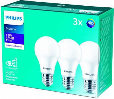 Лампа світлодіодна Essential 3 шт./уп. 11 Вт A60 матова E27 220 В 4000 К 929002299747
